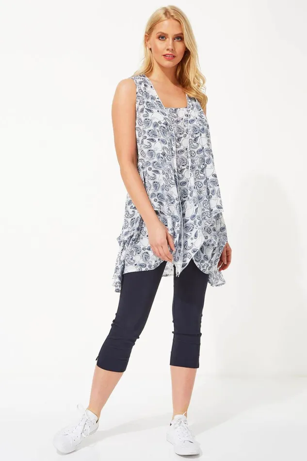 Women Ivory Paisley Print Crinkle Tunic Top Roman Tops