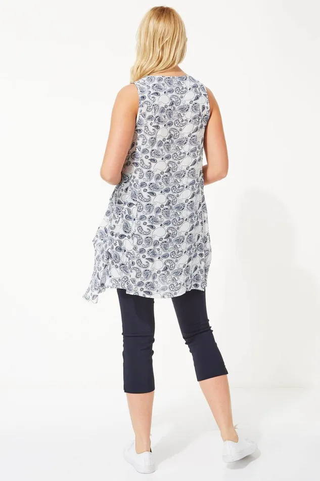 Women Ivory Paisley Print Crinkle Tunic Top Roman Tops