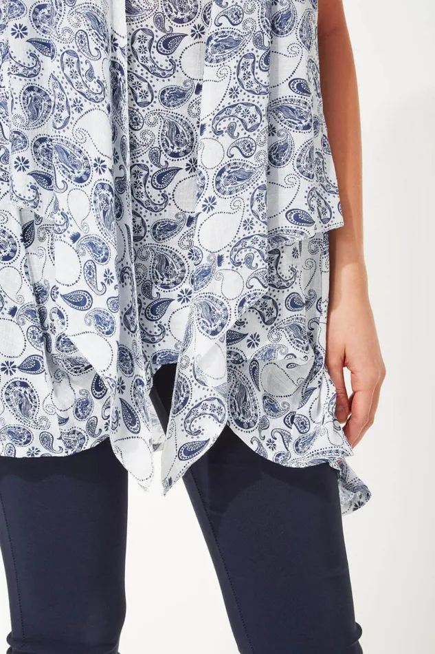 Women Ivory Paisley Print Crinkle Tunic Top Roman Tops