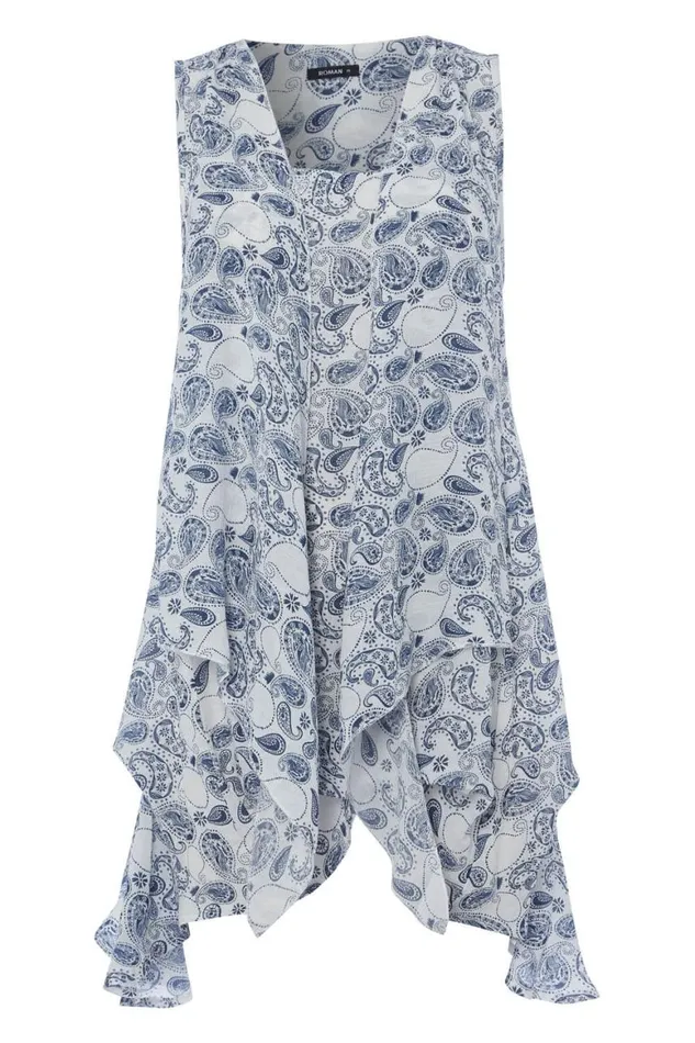 Women Ivory Paisley Print Crinkle Tunic Top Roman Tops