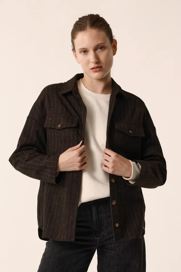 Women Jacket Sabina Asali Surchemise Laine Gris Fonc Des Petits Hauts Coats and Jackets
