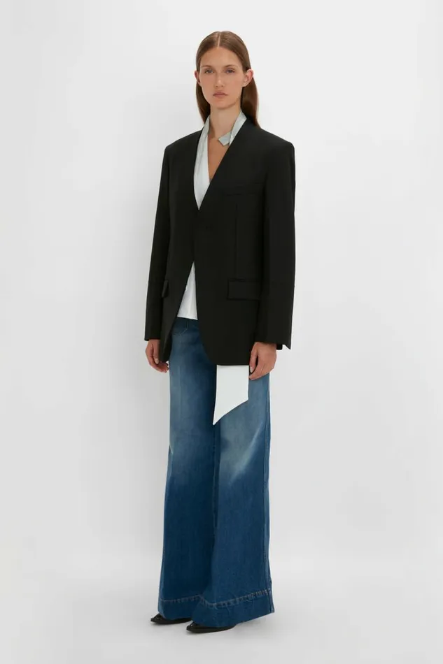 Women Jackets and Coats Victoria Beckham Hidden Lapel Single Breasted Jacket In Black