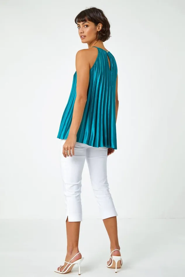 Women Jade Pleated Halter Neck Top Roman Tops