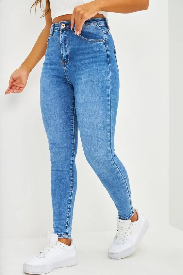 Women Jean Skinny Taille Extra Haute Bleu Fonc Blue Brentiny Paris Jeans