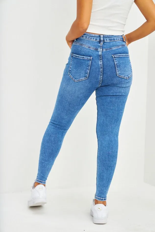 Women Jean Skinny Taille Extra Haute Bleu Fonc Blue Brentiny Paris Jeans