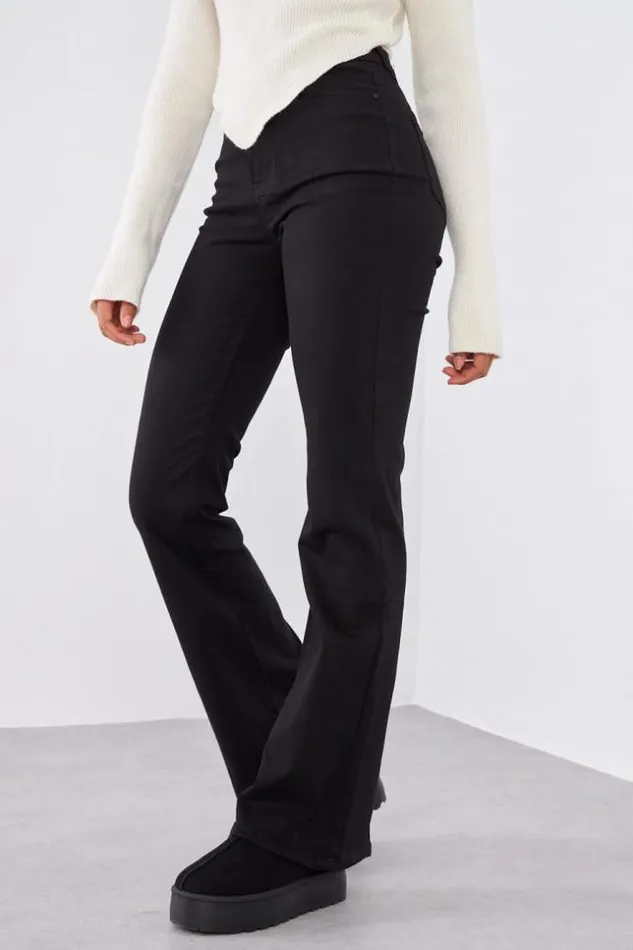Women Jeans Skinny Flare Noir Black Brentiny Paris Jeans