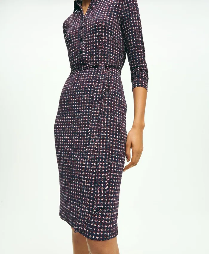 Women Jersey Belted Plaid Print Dress Navy Multi Brooks Brothers Dresses