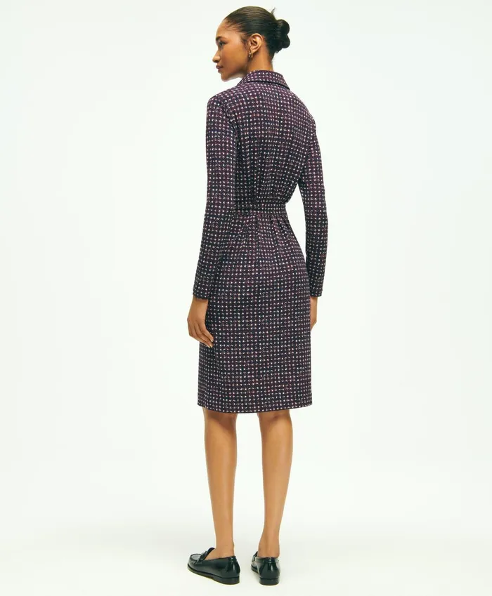 Women Jersey Belted Plaid Print Dress Navy Multi Brooks Brothers Dresses