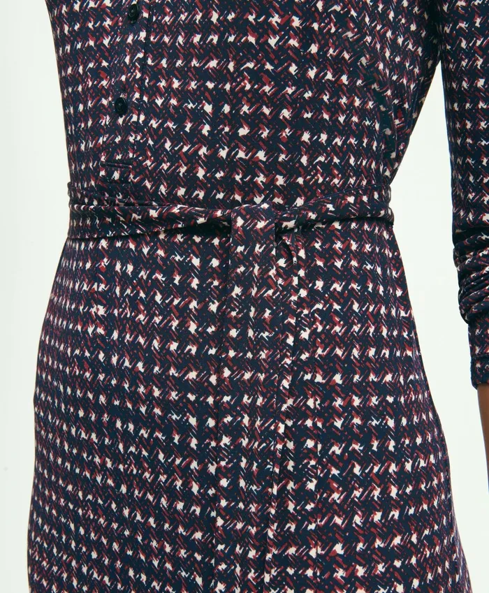 Women Jersey Belted Plaid Print Dress Navy Multi Brooks Brothers Dresses