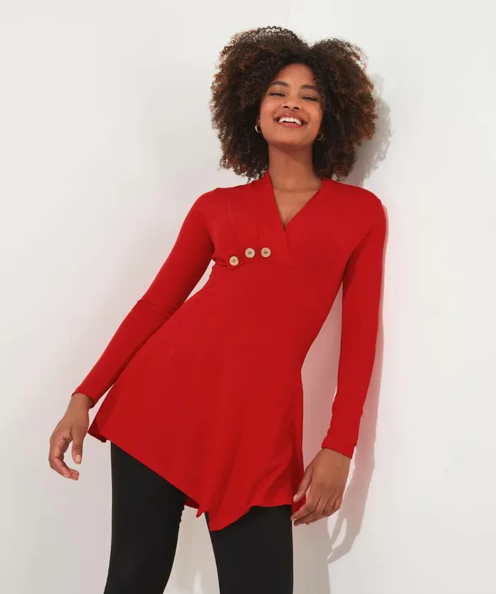 Women Joe Browns Button Detail Tunic Top Cobaltredblack