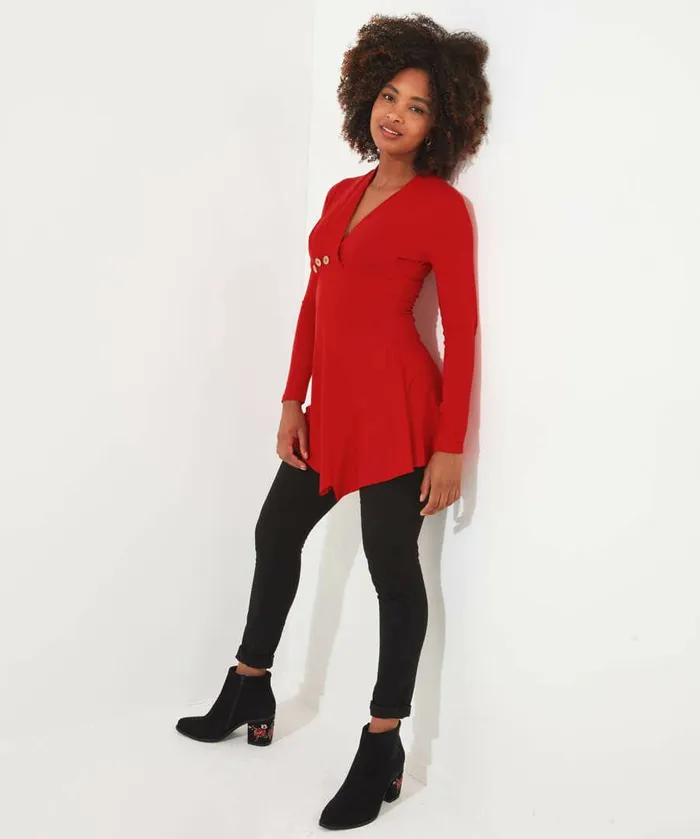 Women Joe Browns Button Detail Tunic Top Cobaltredblack