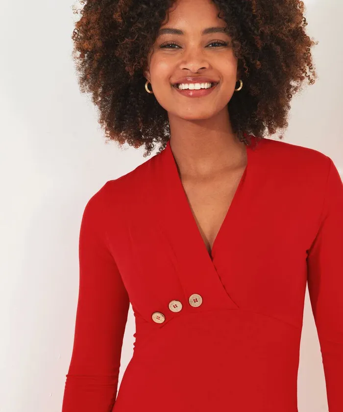 Women Joe Browns Button Detail Tunic Top Cobaltredblack