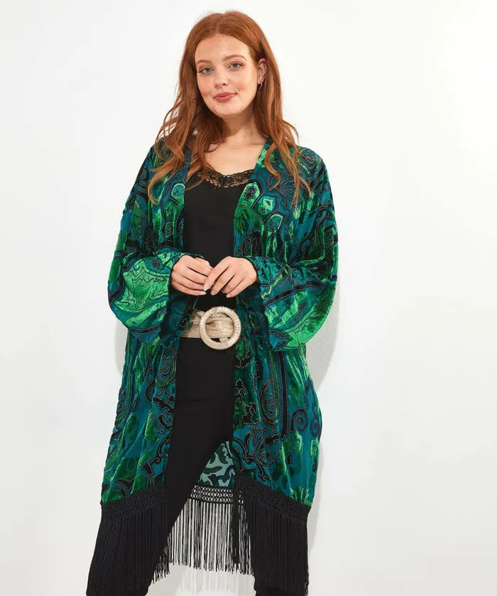 Women Joe Browns Distinctly Deco Devore Kimono Bluegreen Women Joe Browns Distinctly Deco Devore Kimono Bluegreen