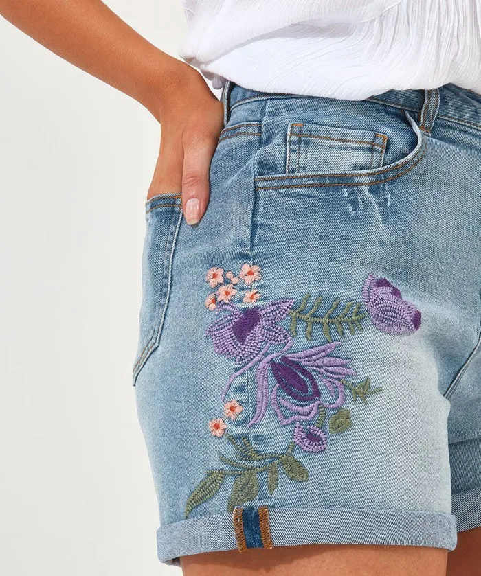 Women Joe Browns Embroidered Denim Short Blue Women Joe Browns Embroidered Denim Short Blue