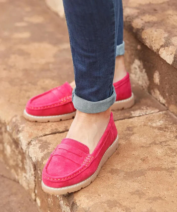 Women Joe Browns Palma Harbour Suede Loafers Hot Pink Women Joe Browns Palma Harbour Suede Loafers Hot Pink