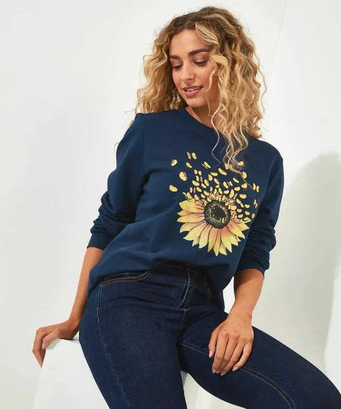 Women Joe Browns Scattered Sunflower Graphic Sweat Navy