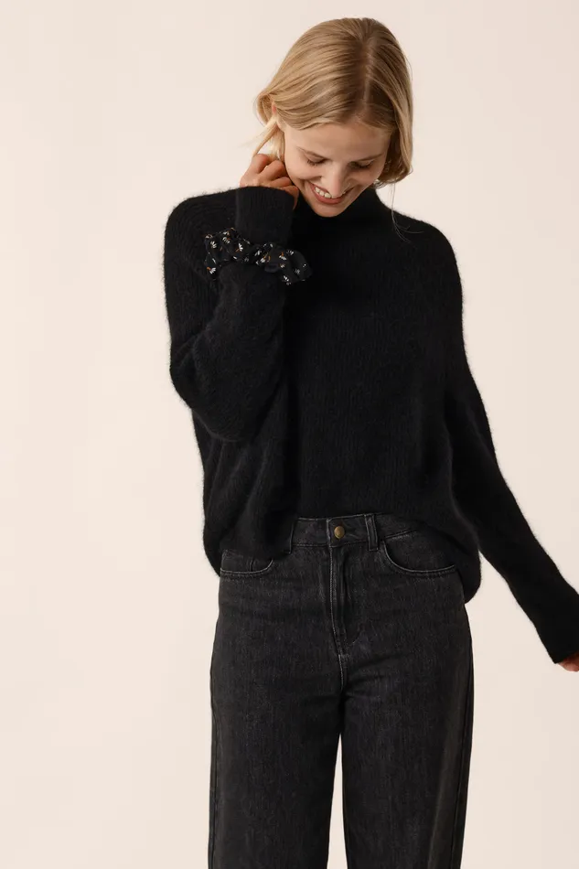 Women Jumper Bergamote Noir Pull Alpaga Superfine Noir Des Petits Hauts Jumpers and Cardigans