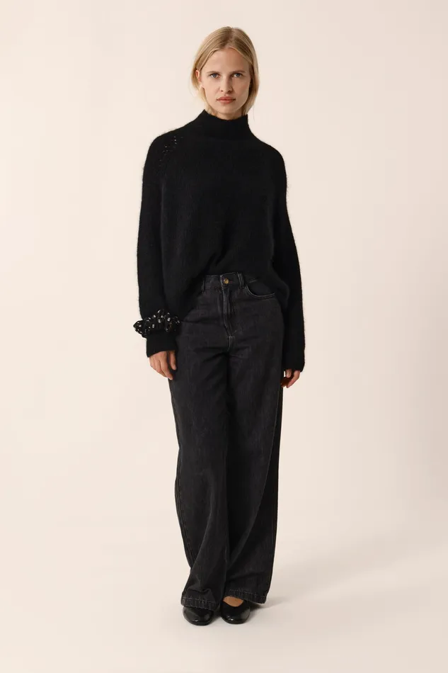 Women Jumper Bergamote Noir Pull Alpaga Superfine Noir Des Petits Hauts Jumpers and Cardigans