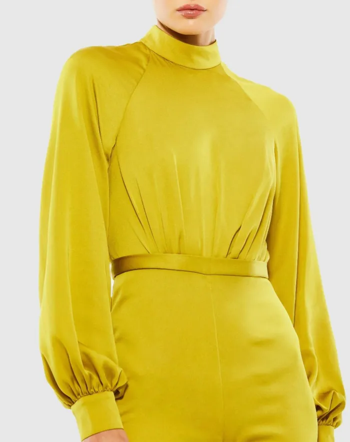 Women Jumpsuits and Rompers Mac Duggal Satin Raglan Long Sleeve High Neck Jumpsuit Chartreuse Women Jumpsuits and Rompers Mac Duggal Satin Raglan Long Sleeve High Neck Jumpsuit Chartreuse