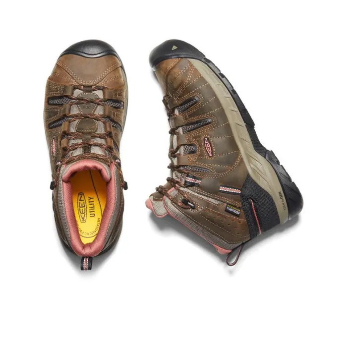 Women KEEN Hike 6quot Brown Work Boots 8211 Flint II Mid WP Soft Toe
