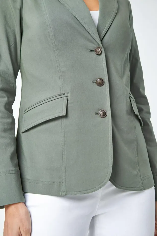 Women Khaki Button Detail Stretch Blazer Roman Coords