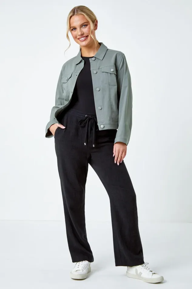 Women Khaki Petite Stretch Pocket Jacket Roman Coords