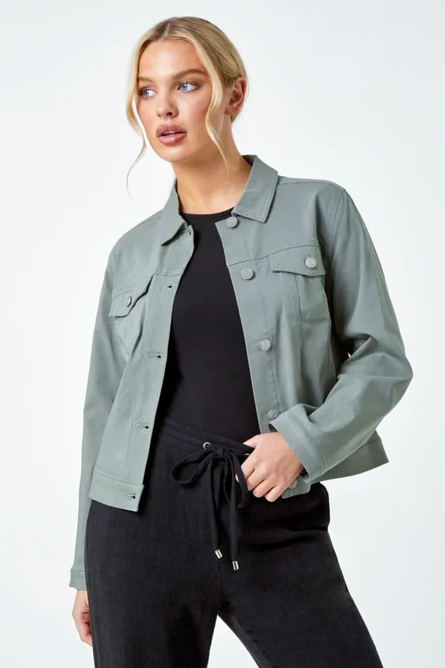 Women Khaki Petite Stretch Pocket Jacket Roman Coords