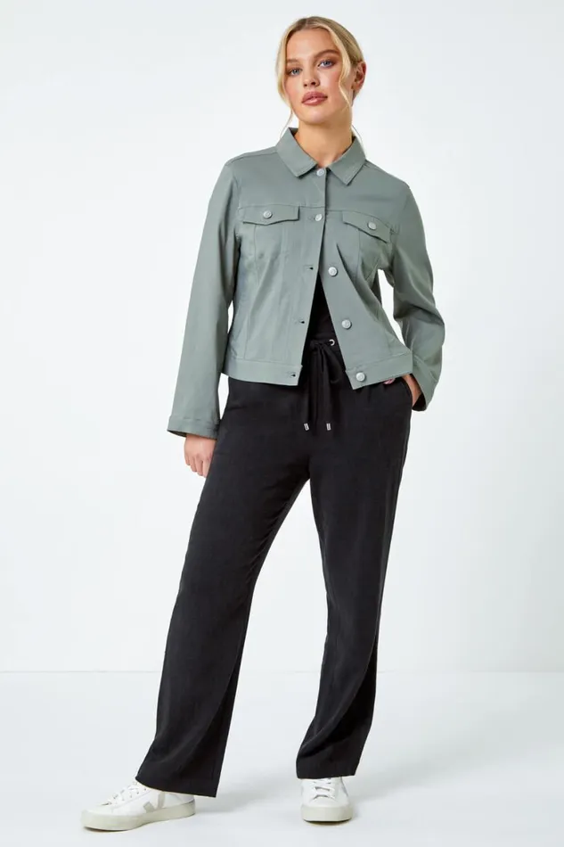 Women Khaki Petite Stretch Pocket Jacket Roman Coords