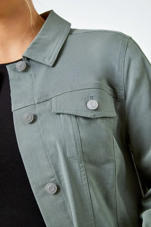 Women Khaki Petite Stretch Pocket Jacket Roman Coords