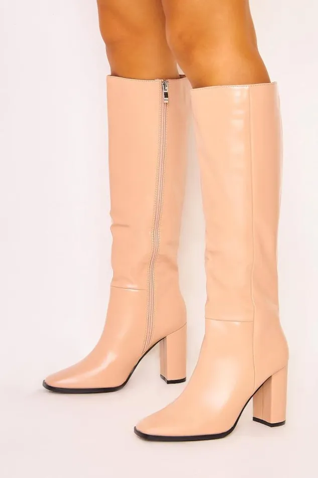 Women Knee Boots With Block Heel In RosyBeige Nude Brentiny Paris Ankle Boots 8211 Boots