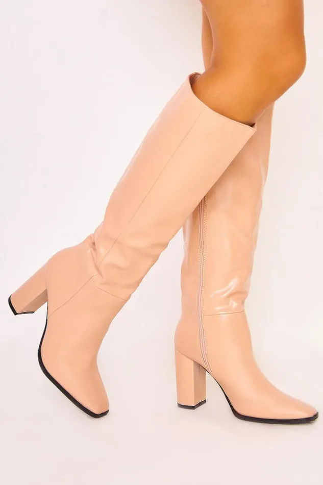 Women Knee Boots With Block Heel In RosyBeige Nude Brentiny Paris Ankle Boots 8211 Boots