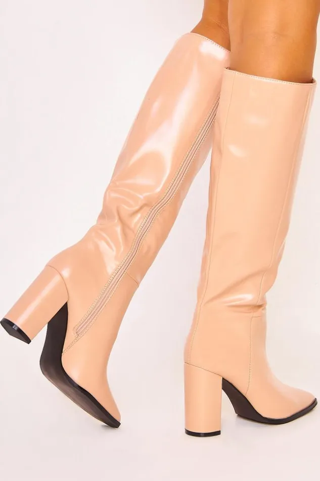 Women Knee Boots With Block Heel In RosyBeige Nude Brentiny Paris Ankle Boots 8211 Boots