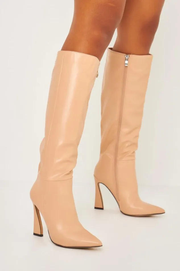 Women Knee High Boots With Spool Heel In Dark Beige Beige Brentiny Paris Ankle Boots 8211 Boots