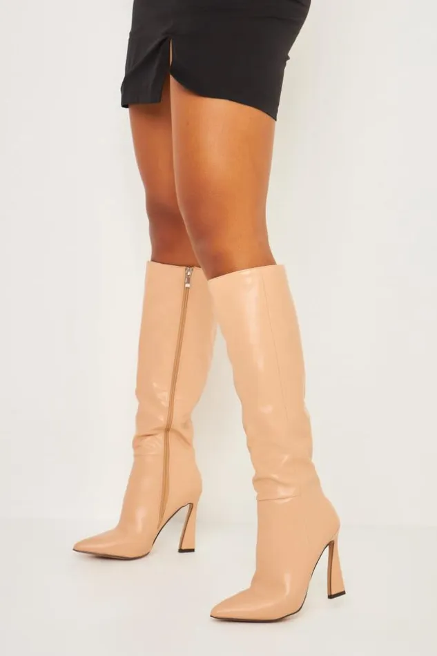 Women Knee High Boots With Spool Heel In Dark Beige Beige Brentiny Paris Ankle Boots 8211 Boots