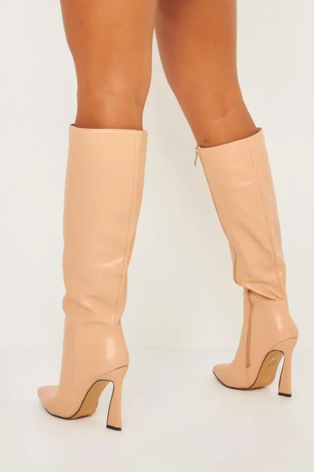 Women Knee High Boots With Spool Heel In Dark Beige Beige Brentiny Paris Ankle Boots 8211 Boots