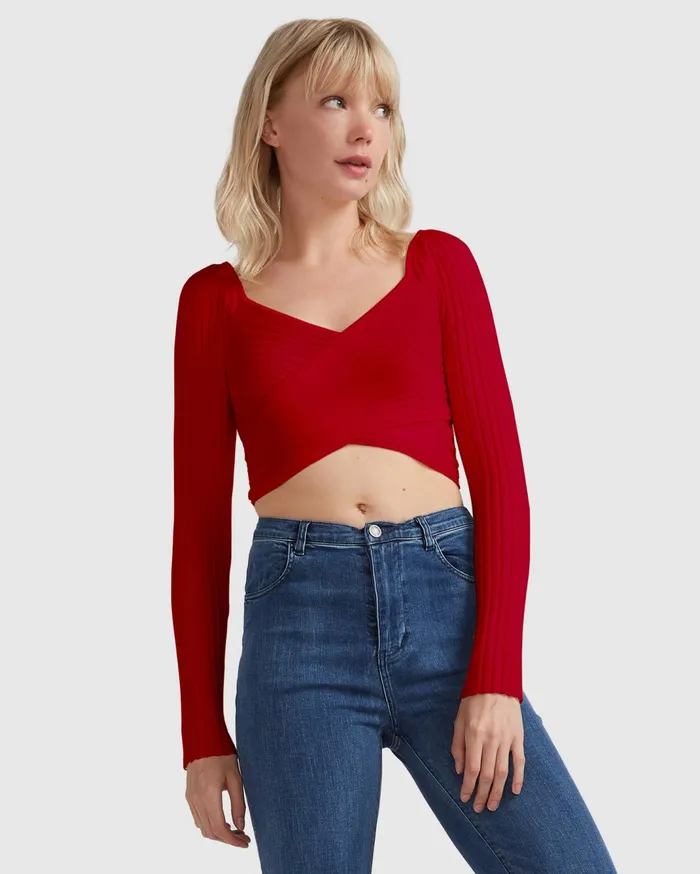 Women Knitwear Belle and Bloom Forget Me Not Knit Crop 8211 Red