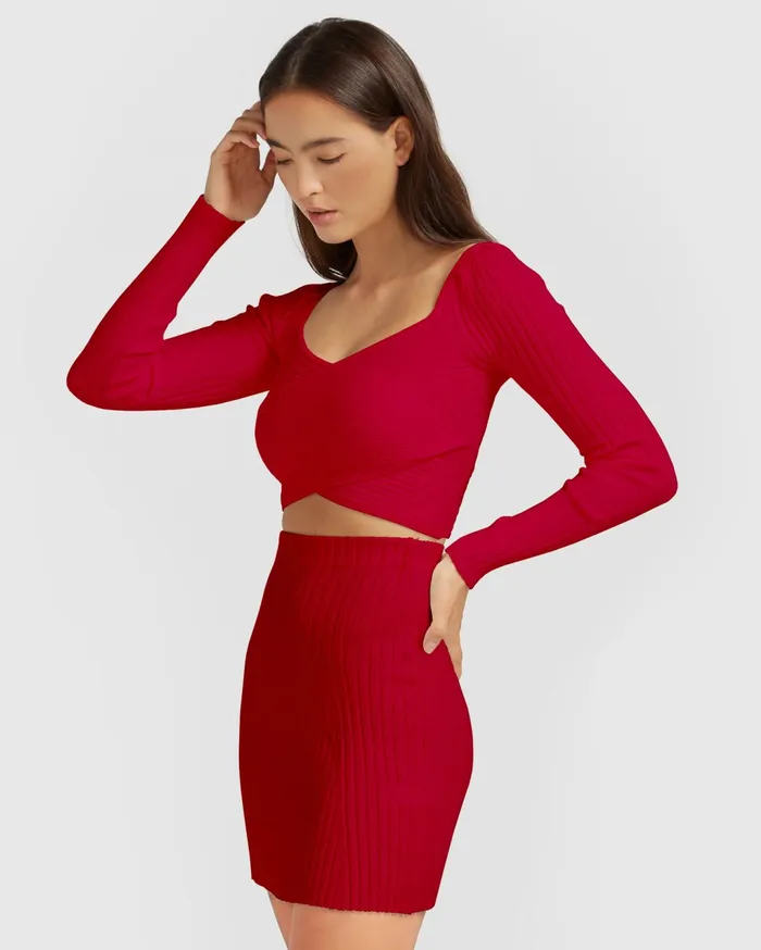 Women Knitwear Belle and Bloom Forget Me Not Knit Crop 8211 Red
