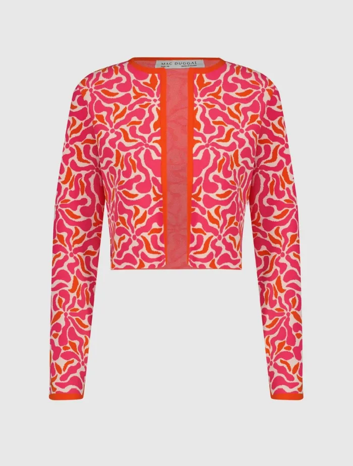 Women Knitwear Mac Duggal Long Sleeve Knit Floral Cardigan 8211 FINAL SALE Sunset Multi