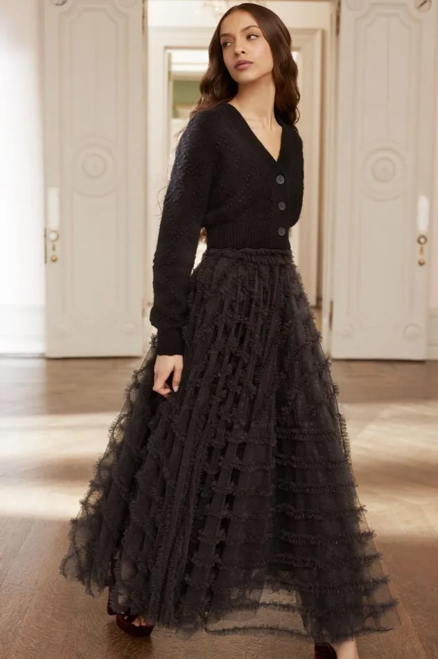 Women Knitwear Needle and Thread Bow Stitch Cropped Cardigan Black