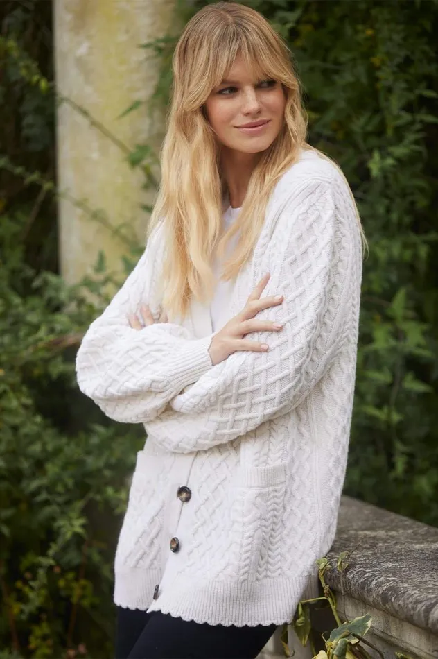 Women Knitwear Needle and Thread Elsie Cable Longline Cardigan Champagne