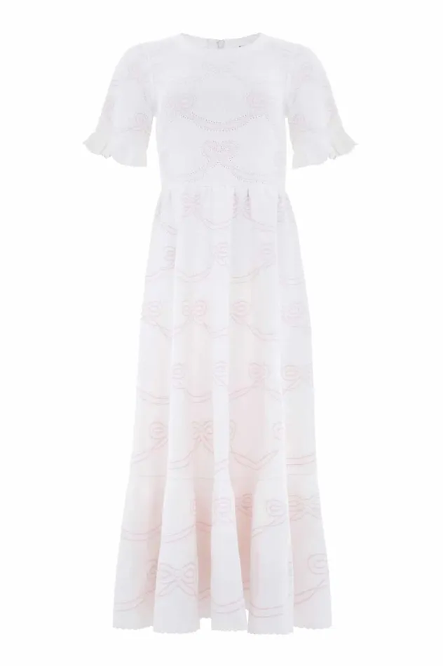 Women Knitwear Needle and Thread Ribbon Bow Knit Ankle Gown White Women Knitwear Needle and Thread Ribbon Bow Knit Ankle Gown White