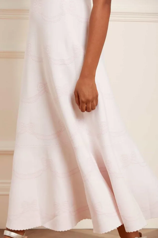 Women Knitwear Needle and Thread Ribbon Bow Knit Ankle Gown White Women Knitwear Needle and Thread Ribbon Bow Knit Ankle Gown White