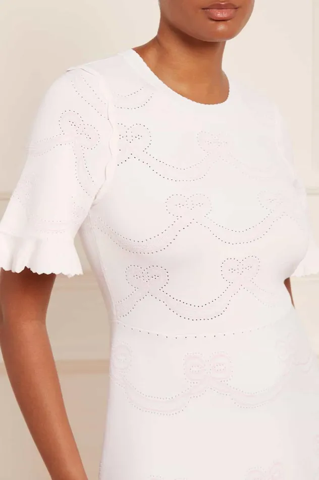 Women Knitwear Needle and Thread Ribbon Bow Knit Ankle Gown White Women Knitwear Needle and Thread Ribbon Bow Knit Ankle Gown White