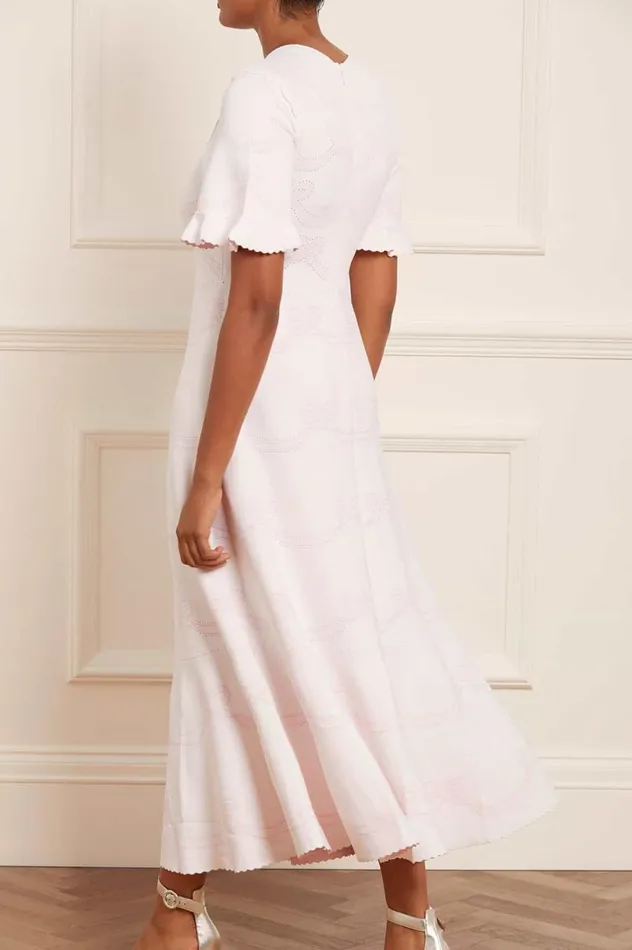 Women Knitwear Needle and Thread Ribbon Bow Knit Ankle Gown White Women Knitwear Needle and Thread Ribbon Bow Knit Ankle Gown White