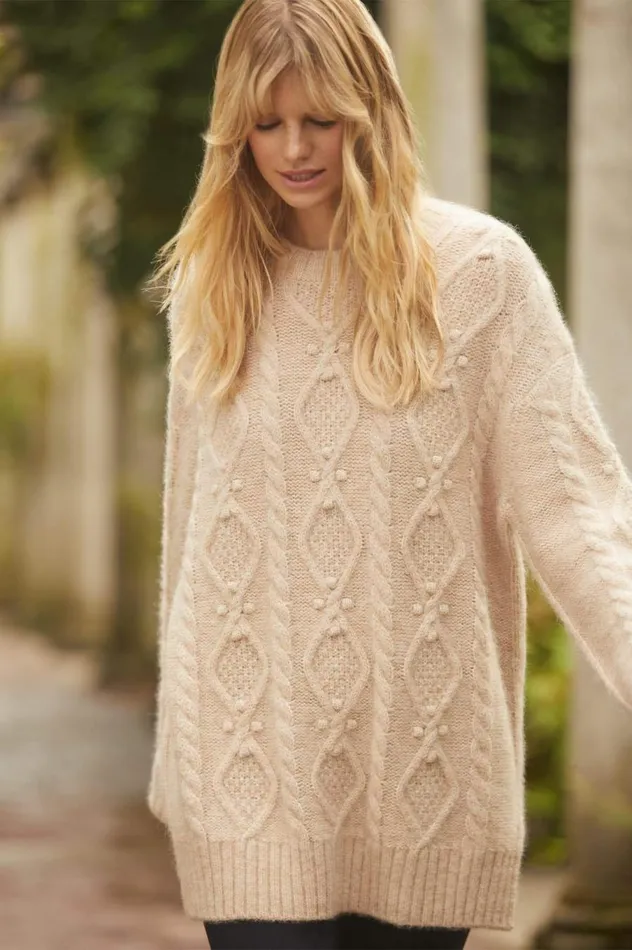 Women Knitwear Needle and Thread Sylvie Cable Longline Jumper Beige