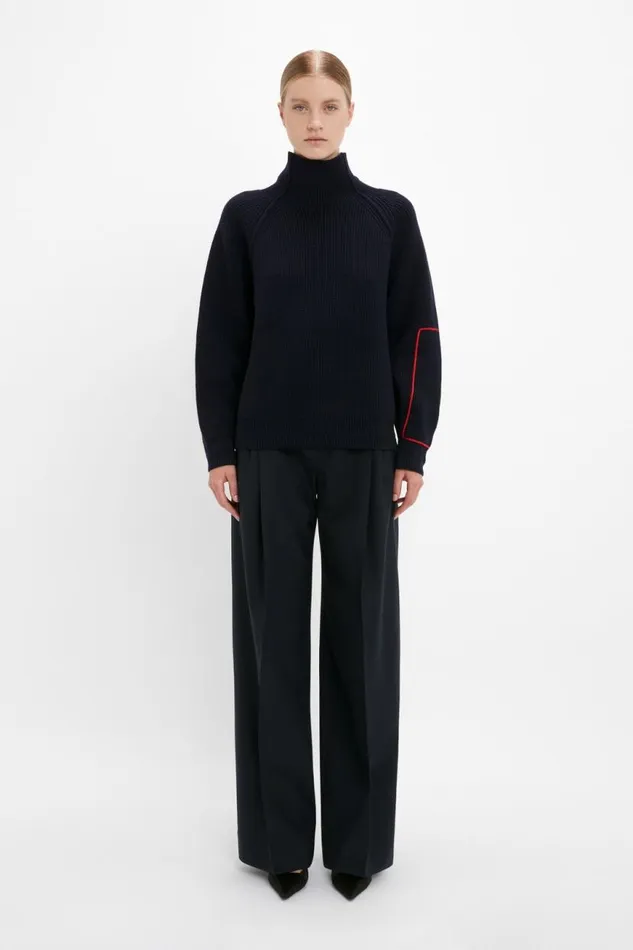 Women Knitwear Victoria Beckham Oversized Polo Neck Jumper In Navy