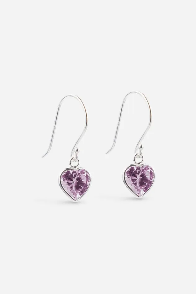 Women Lavender Sterling Silver Cubic Zirconia 8mm Heart Drop Earrings Roman Jewellery
