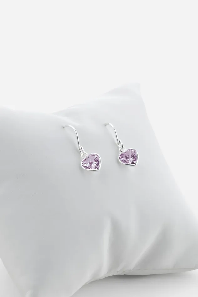 Women Lavender Sterling Silver Cubic Zirconia 8mm Heart Drop Earrings Roman Jewellery