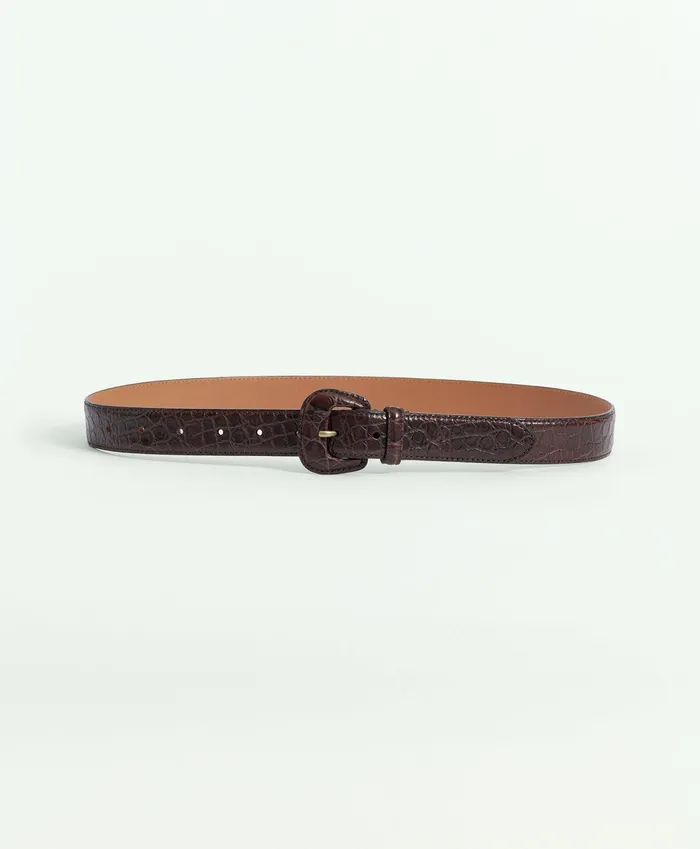 Women Leather Alligator Embossed Belt Brown Brooks Brothers Shoes and Belts