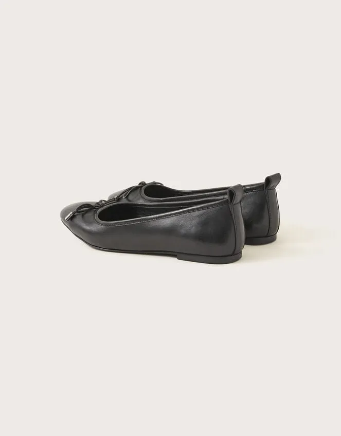 Women Leather Ballet Flats Black Monsoon Sandals